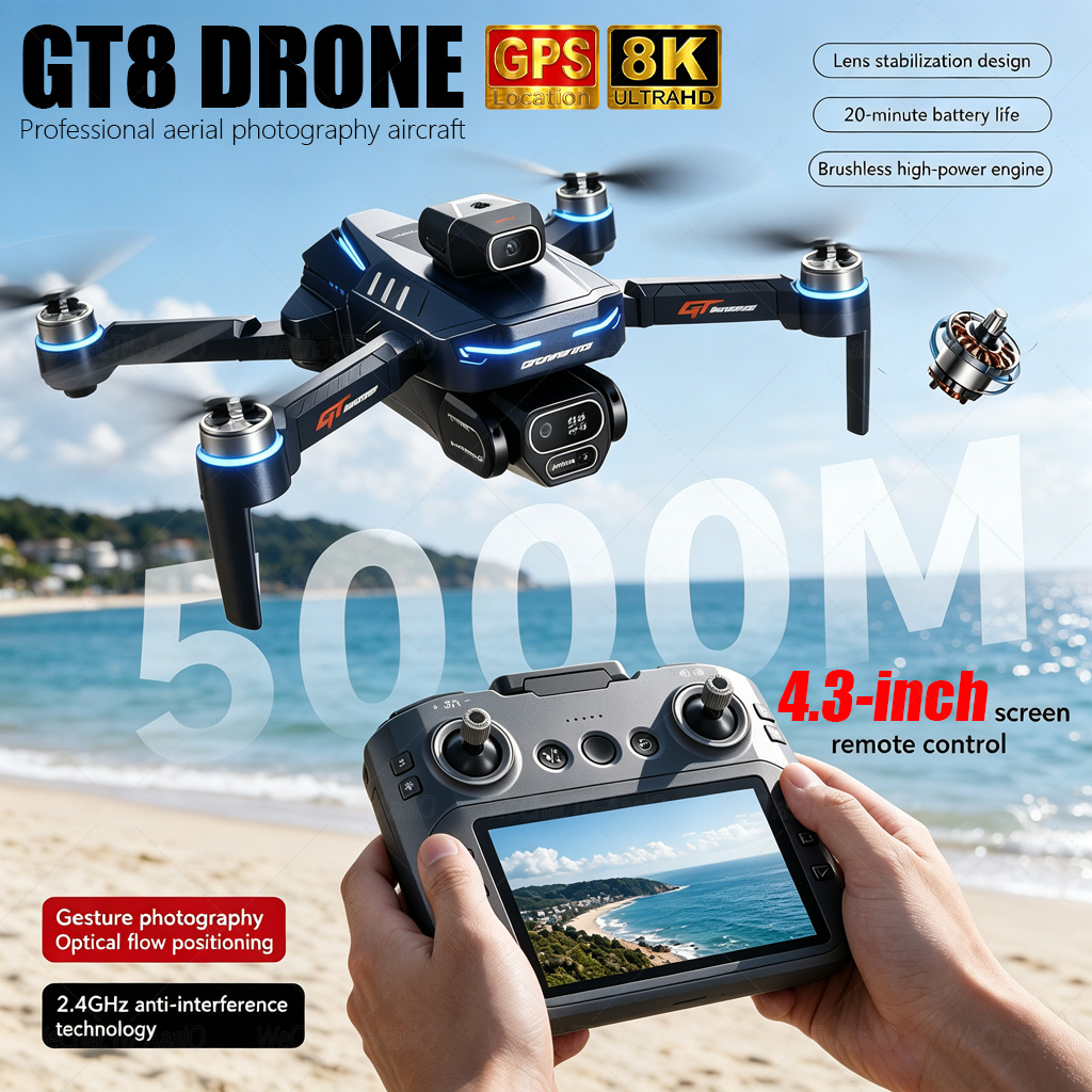طائرة بدون طيار GT8 HD الجديدة - مراجعة Drone Camera Night Vision وسعره